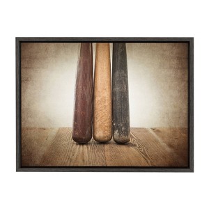 18"x24" Sylvie Three Vintage Bats Framed Canvas by Shawn St. Peter Gray - DesignOvation: Sports Artwork, Wall Decorations - 1 of 4