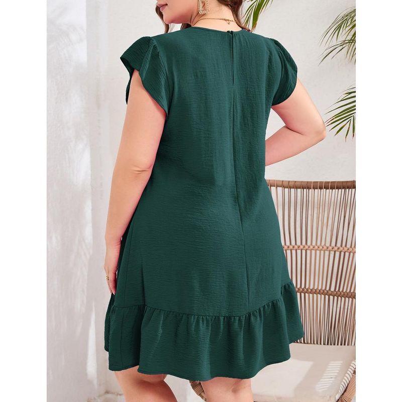 Women's Plus Size Babydoll Mini Dress Flutter Sleeve Flowy Shift Short Dress, 5 of 9