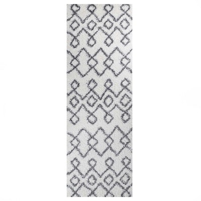 Boho Geometric Diamonds Plush Indoor Shag Area Rug Or Runner By Blue ...