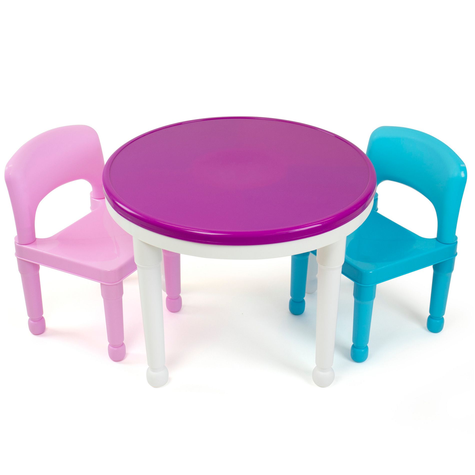 3pc Kids' 2 in 1 Round Activity Table with Chairs Pink/Blue - Humble Crew: Toddler Table Set, Convertible Surface