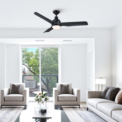 52" Matte Black Modern LED Ceiling Fan with Remote