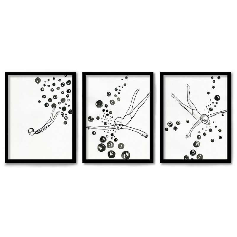 Americanflat Minimalist (Set Of 3) Triptych Wall Art Black And White Dive By Dreamy Me - Set Of 3 Framed Prints, 1 of 6