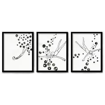 Americanflat Minimalist (Set Of 3) Triptych Wall Art Black And White Dive By Dreamy Me - Set Of 3 Framed Prints