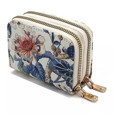 BEAFUP Credit Card Holder Wallet for Women,PU Leather Floral Card Organizer Case Zipper Multi-Card Slot,Multi-function Compact Size Coin Purse