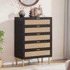 Rattan 5 Drawer Tall Dresser, Modern Chest of Drawers, Wood Narrow Dresser with Metal Legs, Handles, Storage Dresser for Bedroom, Living Room - 3 of 4
