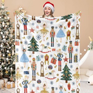 Fuzzy Blanket Christmas Watercolor Nutcracker Throw Blanket Xmas Cartoon Soft Cozy Flannel Blanket - 1 of 4