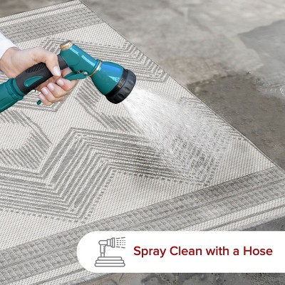 Modern Boho Light Grey Square Synthetic Indoor/Outdoor Rug