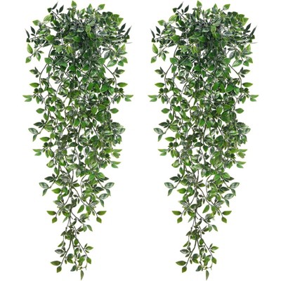BRINJOY 2-Pack Artificial Datura Vine Hanging Plants - 31.5" Realistic Faux Greenery with Butterfly Accents for Indoor/Outdoor Decor