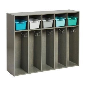 ECR4Kids Streamline 5-Section Coat Locker with Scoop Front Storage Bins, Toddler Size, Grey Wash - 1 of 4