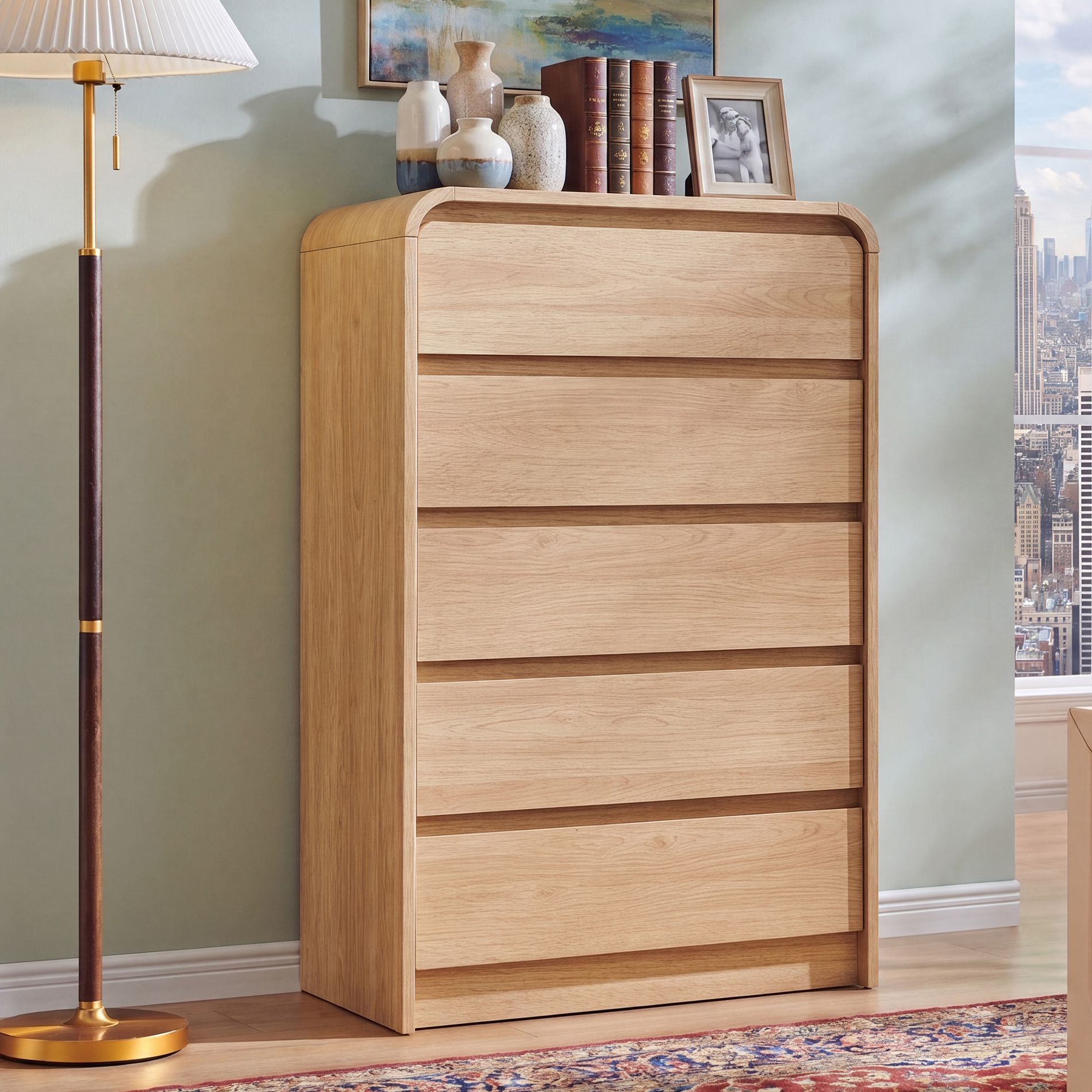 5 Drawers Dresser for Bedroom, Modern 45in Tall Dressers & Chests of Drawers, Natural
