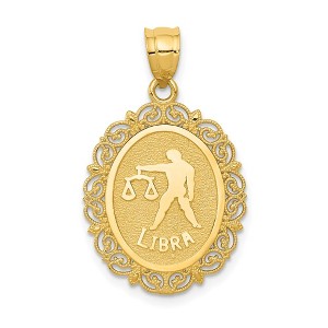 Black Bow Jewelry 14k Yellow Gold Filigree Oval Libra the Scale Zodiac Pendant, 20mm - 1 of 4