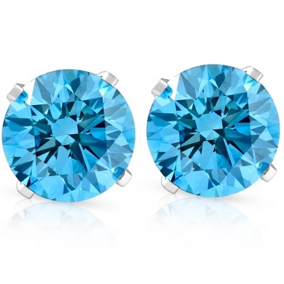 Pompeii3 1 Ct T.W. Blue Lab Created Diamond Studs 14K White Gold Earrings