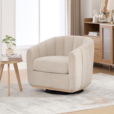 Lycvki 32.28 in.W 360° Swivel Chair with Chenille Cushioned and Metal Base
