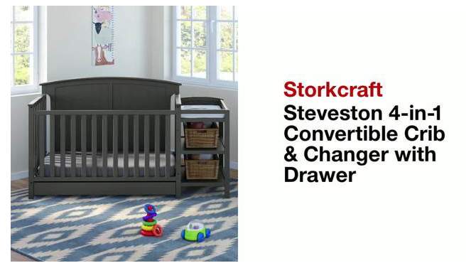 Storkcraft Steveston 4-in-1 Convertible Crib and Changer with Drawer, 2 of 13, play video