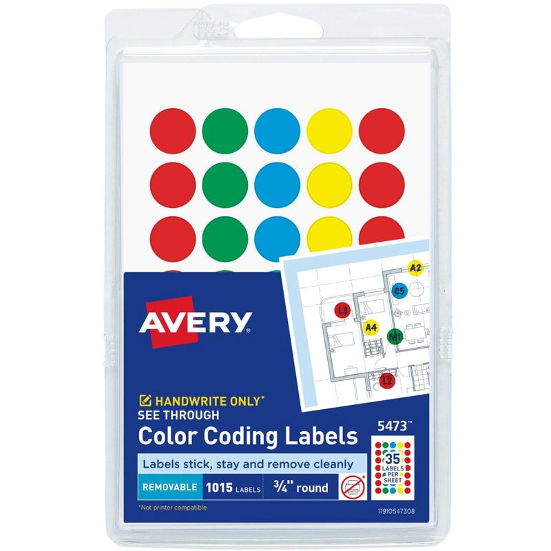 Avery See-Through Color Dots, 3/4 Inch, Assorted Colors, Pack of 1015, 1 of 4