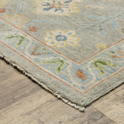 Palace Grey Multicolor Hand-Knotted Wool Area Rug 2' x 3'