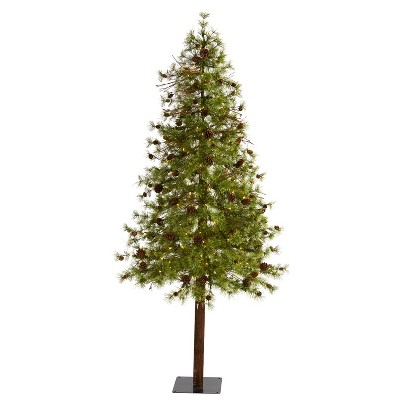 7ft. Alpine Artificial Christmas Tree with 200 Clear Multifunction LED Lights & Pine Cones on Trunk – Holiday X-Mas Display