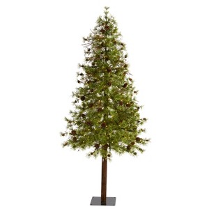7ft. Alpine Artificial Christmas Tree with 200 Clear Multifunction LED Lights & Pine Cones on Trunk – Holiday X-Mas Display - 1 of 4