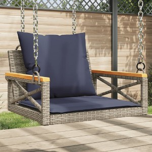 vidaXL Swing Bench with Cushions Gray 24.8"x24.4"x15.7" Poly Rattan - 1 of 4