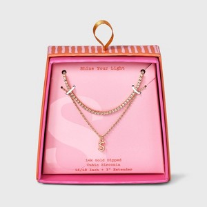 14K Gold Dipped Cubic Zirconia Initial Necklace Set 2pc - A New Day™ Gold - 1 of 3
