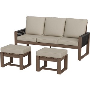 EAGLE PEAK 3 Pieces Natural Cedar Wood Outdoor Patio Furniture, Outdoor Conversation Set with Ottomans - 1 of 4