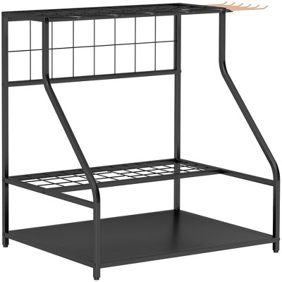 Outsunny Garden Tool Organizer for Garage, 3 Tier Yard Tool Storage Rack with Hooks, Orange