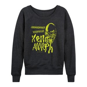 Women's - Alien: Earth - Spookshow -Women's French Terry Long Sleeve Pullover Lightweight French Terry Wide Neck Long Sleeve Graphic Shirt - 1 of 4