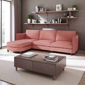 107.8" L-Shaped Modular Sectional Sofa with Ottoman & Arm Pockets - 1 of 4