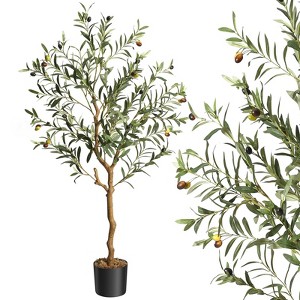 Artificial Olive Tree Tall Faux Silk Olive Trees Decor Indoor Fake Potted Tree with Natural Wood Trunk and Lifelike Fruits 2 Pack - 1 of 4