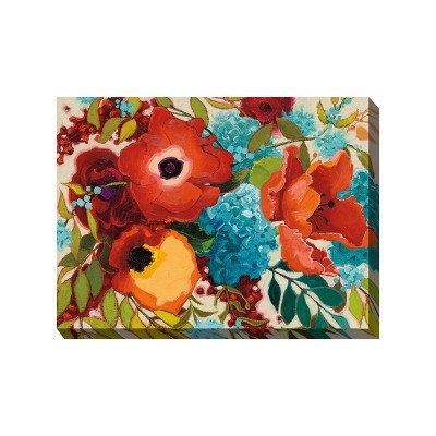 Cottage Garden West of The Wind Festivity Colorful 40 x 30 Inch Waterproof Gallery Wrapped Canvas, Outdoor Garden, Yard, Patio All Weather Hanging