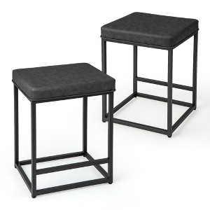 Costway Set of 2 Bar Stools 24'' Counter Height Backless Kitchen Island Bar Chairs Brown/Black/Grey - 1 of 4