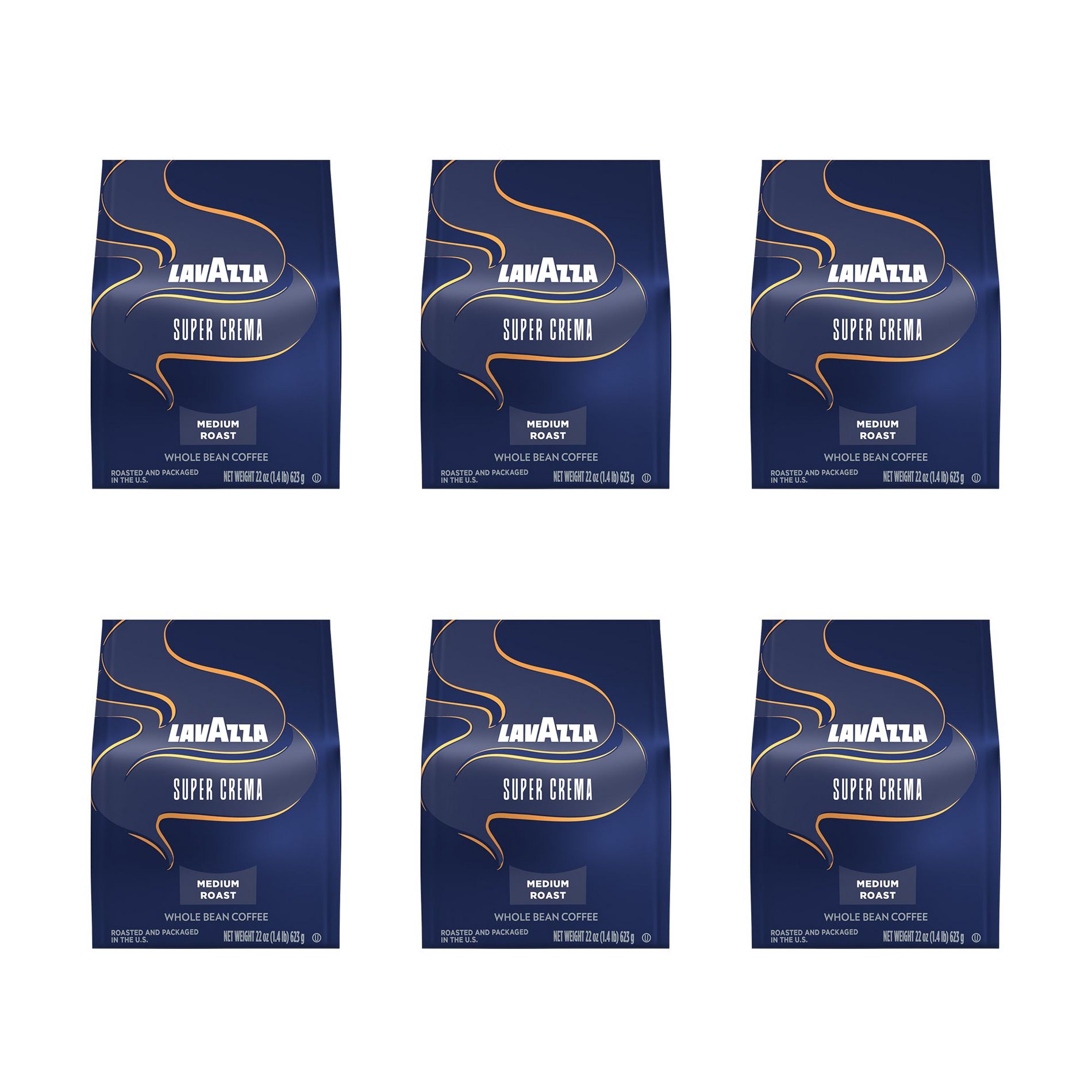 Lavazza Super Crema Whole Bean Coffee, Medium Espresso Roast, Arabica and Robusta Blend, 22 oz Bag (Pack of 6)