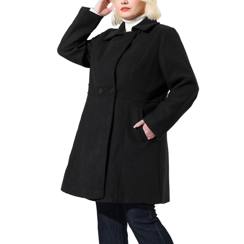 Agnes Orinda Women's Plus Size Notched Lapel Single Breasted Winter Long Pea Coat, 2 of 8