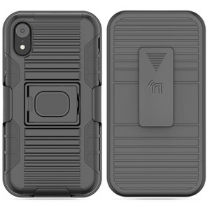 Nakedcellphone Combo for iPhone XR - Ring Grip/Stand Case and Belt Clip Holster - Black - 1 of 4