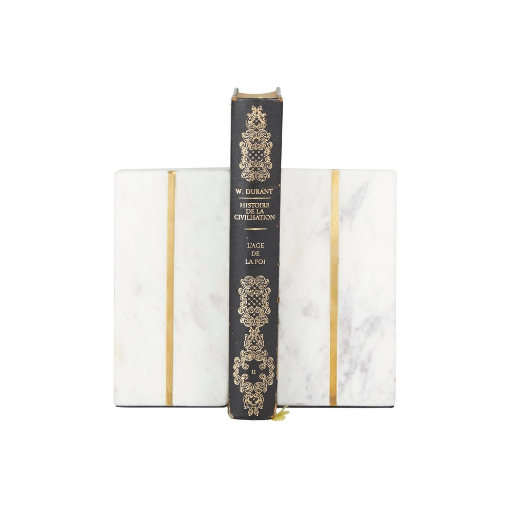Photos - Coffee Table Set of 2 Marble Geometric Bookends with Gold Inlay White – CosmoLiving by