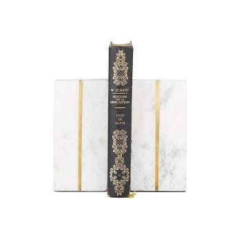 Set of 2 Marble Geometric Bookends with Gold Inlay White – CosmoLiving by Cosmopolitan
