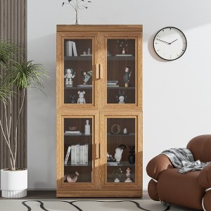 Contemporary Black Wooden Display Cabinet - 6 Shelf Organizer with Four Glass Doors - 1 of 4