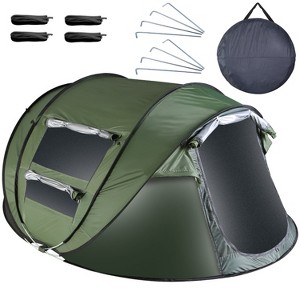 LakeForest"3-4 Person Pop Up Tent, Waterproof, Instant Setup with Mosquito Net Windows & Carrying Bag"Green&Khaki - 1 of 4