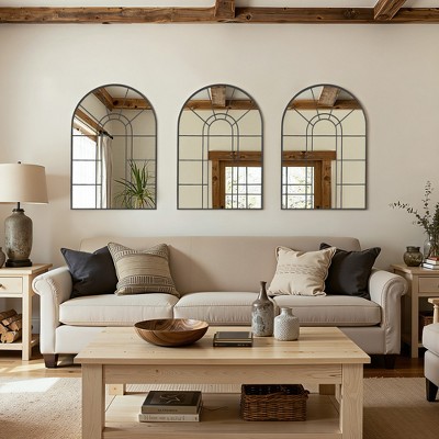 Spassway Arched Window Pane Decorative Mirrors Metal Frame Wall Mounted Vanity Mirror for Living Room Bedroom Entryway Black/Gold