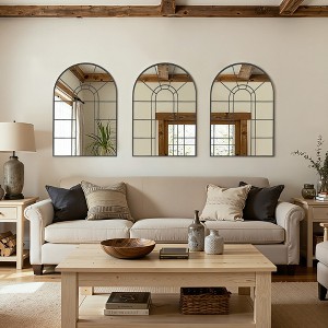 Spassway Arched Window Pane Decorative Mirrors Metal Frame Wall Mounted Vanity Mirror for Living Room Bedroom Entryway Black/Gold - 1 of 4