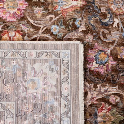 Elegant Crimson Hand-Knotted Brown/Blue Area Rug - 2'2" x 4'