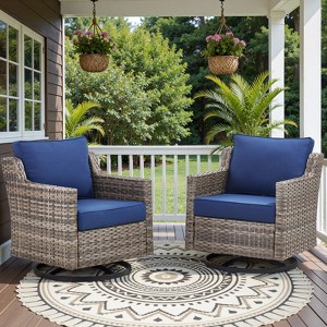 Belord High Back Swivel Rocker Patio Chairs Set of 2, All-Weather Wicker Lounge Chairs with Cushions for Balcony, Porch, and Patio - 1 of 4