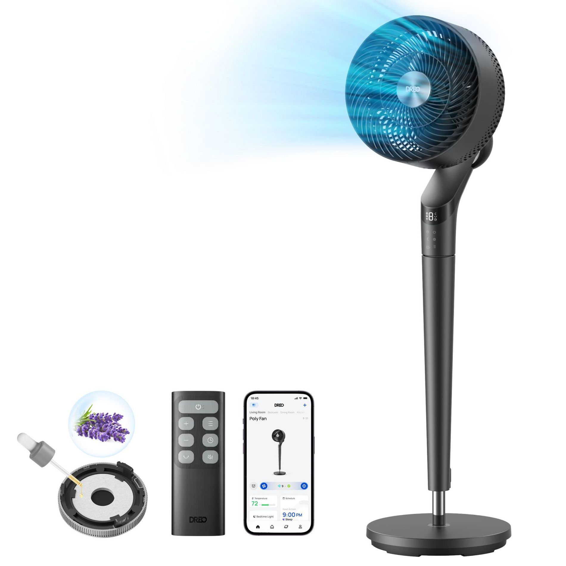 DREO Pedestal Fan with 3D Oscillation, 6 Modes and 9 Speeds