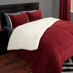 Sherpa Fleece Comforter Set (Full/Queen) Burgundy 3pc - Yorkshire Home , Red