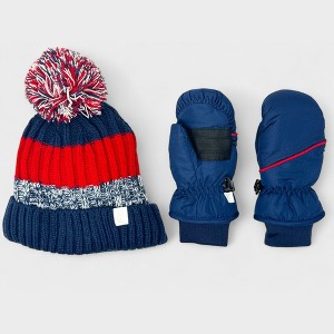 Rugged Bear Toddler Winter Hat & Ski Mittens Set - Cozy Beanie with Pom Pom & Warm Mittens for Boys & Girls, Ages 2-3 Years - 1 of 4