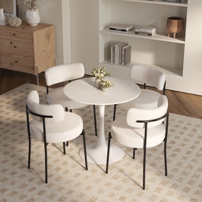 3-Piece Round Dining Table Set, 31.5" Pedestal Table with 2 Faux Fur Upholstered Chairs, Modern Set for Kitchen or Dining Room-Tanpinhause