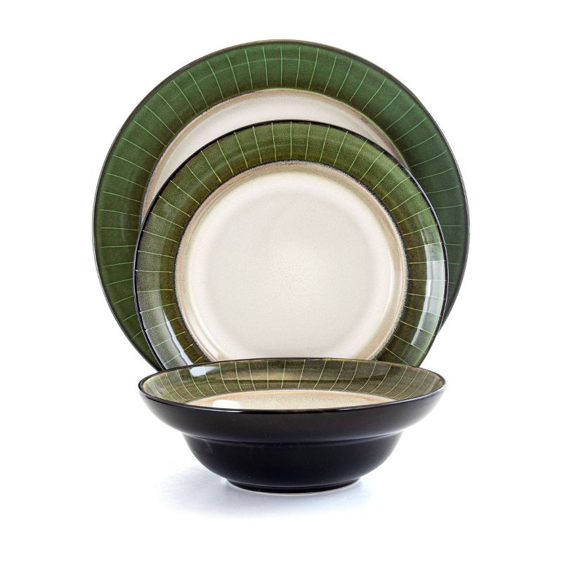 16pc Stoneware Striped Dinnerware Set Green - Elama, 3 of 10