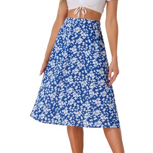 Allegra K Women's Chiffon Summer Vintage Floral Print A-Line Midi Skirts - 1 of 4