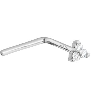 Jewelry Avalanche 14K Gold 22G 3-stone 0.015ctw Moissanite L-Shape Nose Stud - 1 of 4