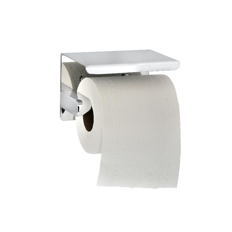 Alpine Industries Toilet Paper Holder with Shelf Storage Rack Single Post Dispenser Chrome (2-Pack), 3 of 8